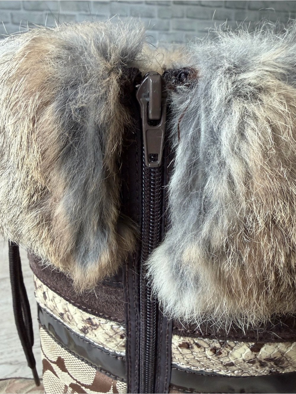 Coach Lorna Rabbit Fur Lined Winter Boots Signature Brown Size 7M - Picture 12 of 17